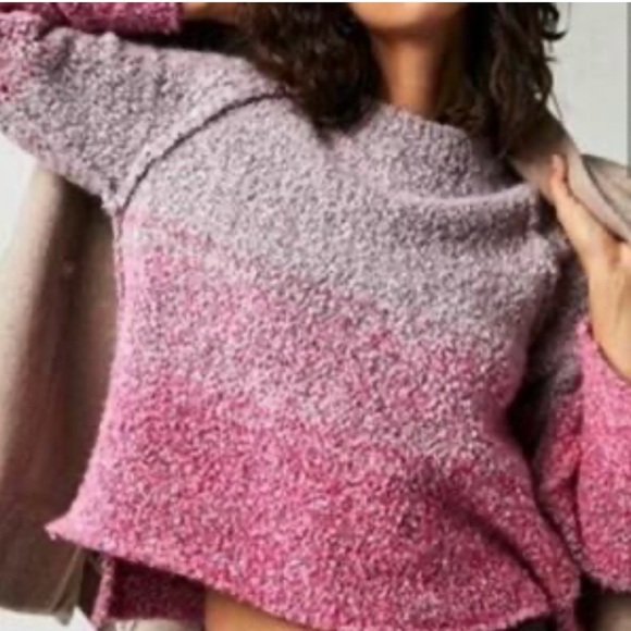 Free People Sweaters - EUC Free People Pink Purple Dip Dye Ombre Crew Neck Sweater Bell Sleeves Sz S